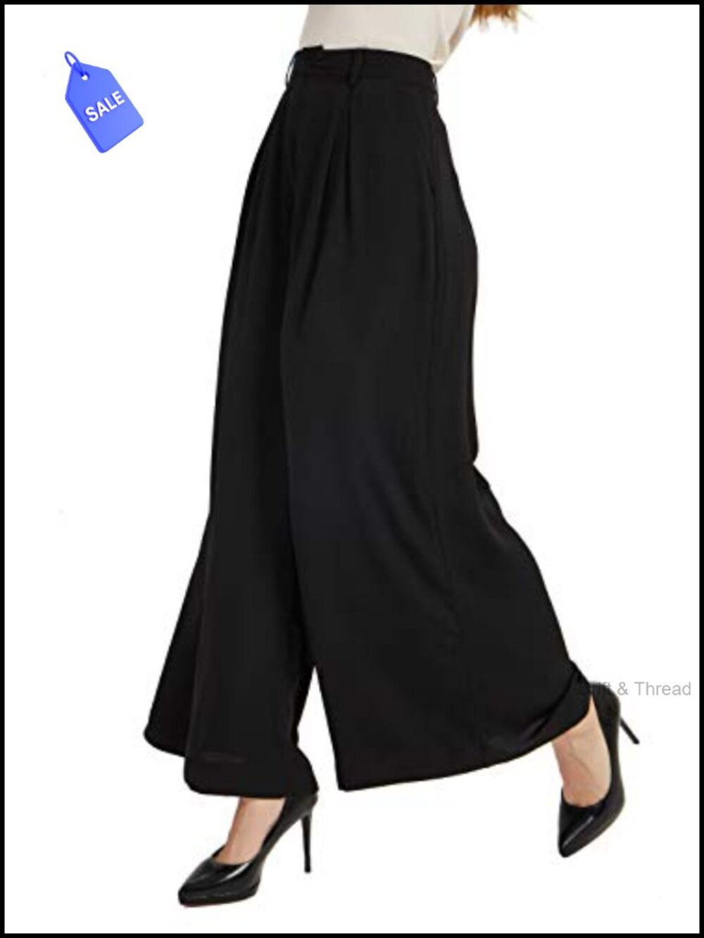 Tronjori High Waist Wide Leg Palazzo Business Pants Pleated Slant Pockets